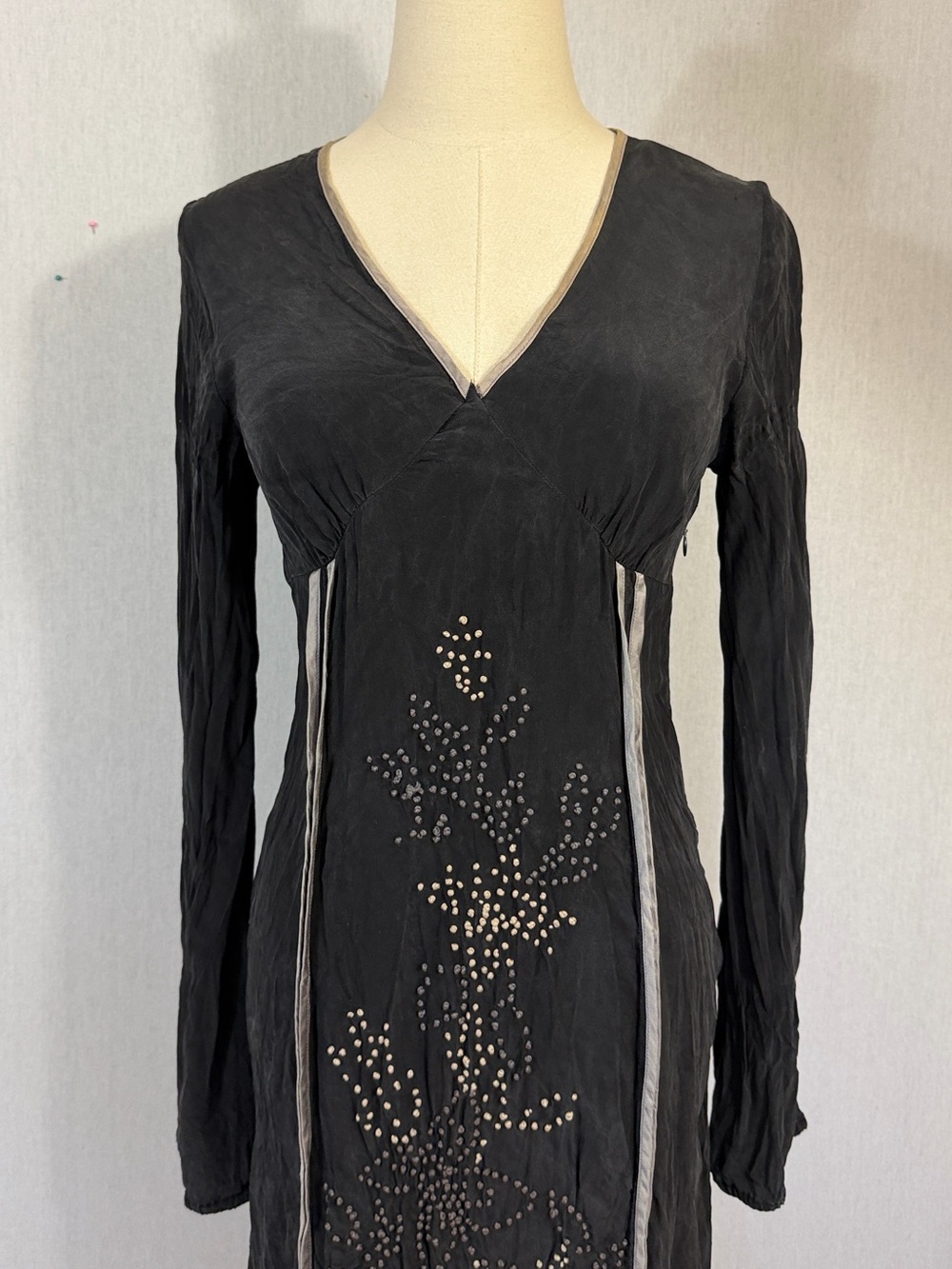 Stella Forest 100% silk Black Embellished Maxi Whimsygoth Grunge Gothic dress - Picture 2 of 5
